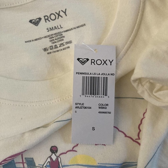 ROXY La Jolla Long Sleeve Crew Neck Pullover Tee in Cream Size Small (NWT) - Picture 12 of 12